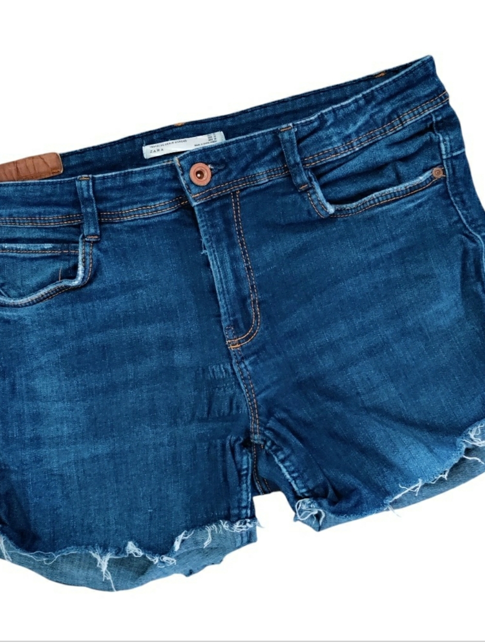 Zara stretch Denim Cut off Shorts Blue Jean Raw Edge